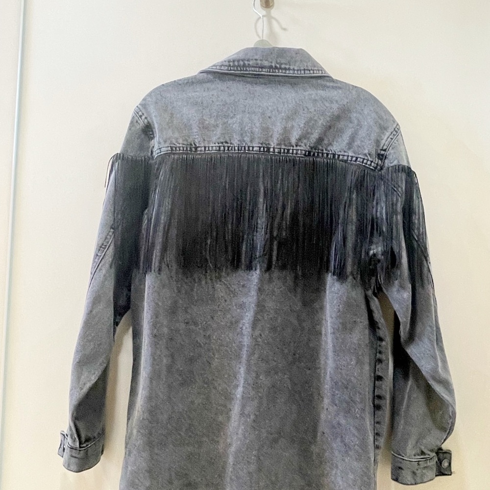 Nasty Gal Brand Black Fringed Denim Jacket - Picture 2 of 4